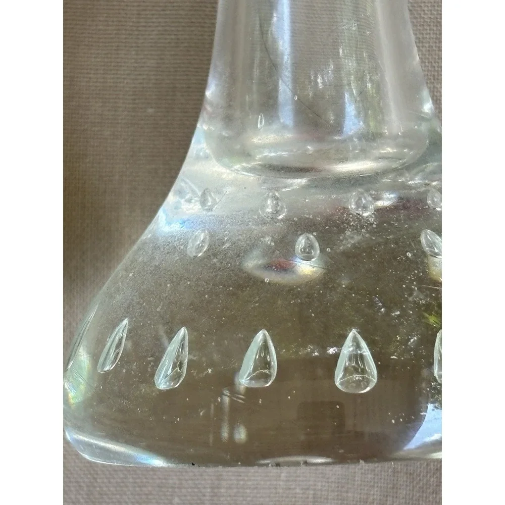 Vintage Hand Blown Glass Bud Vase Controlled Bubble Base 9.5